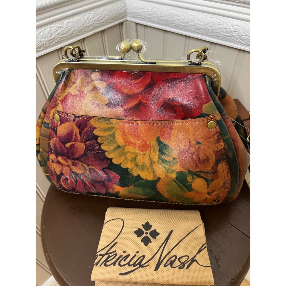 Patricia Nash Floral Leather Kiss Lock Satchel Bag Multi Color Vintage Style NEW - Picture 7 of 11